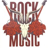 Rock Music Skull Gitaar Rozen Strijk Applicatie 25 cm / 26 cm / Rood