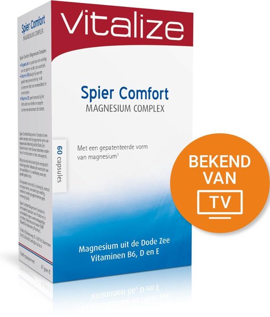 Vitalize Spier Comfort Magnesium Complex 60 capsules - Speelt een rol bij het behouden van soepele spieren - Goed voor de werking van de spieren en het zenuwgestel
