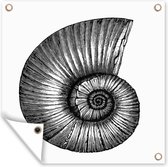 Muurdecoratie buiten Een zwart-wit illustratie van een schelp - 120x160 cm - Tuindoek - Buitenposter