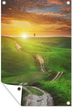 Sunset crée un ciel de feu dans le paysage toscan Affiche de jardin 60x90 cm - Toile de jardin / Toile d'extérieur / Peintures pour l'extérieur (décoration de jardin)