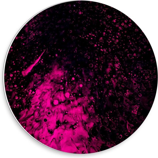 Forex Wandcirkel - Roze Verfspetters op Zwart Doek - 30x30cm Foto op Wandcirkel (met ophangsysteem)