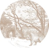 ESTAhome zelfklevende behangcirkel bos met bosdieren donker beige - 159072 - 0.7 x 0.7 m
