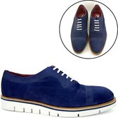 Stravers - Herenschoenen Maat 38 Blauw Suede Kleine Maten Comfortabele Veterschoenen