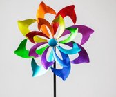 Tuinsteker Windmolen Kleurrijke bloem - Windspinner - 130 cm hoog -metaal geschilderd windspel