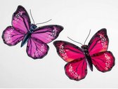 Set van 2 vlinders van metalen frame met glas per stuk 30 cm breed, tuinversiering, butterfly , wanddecoratie, muurdecoratie