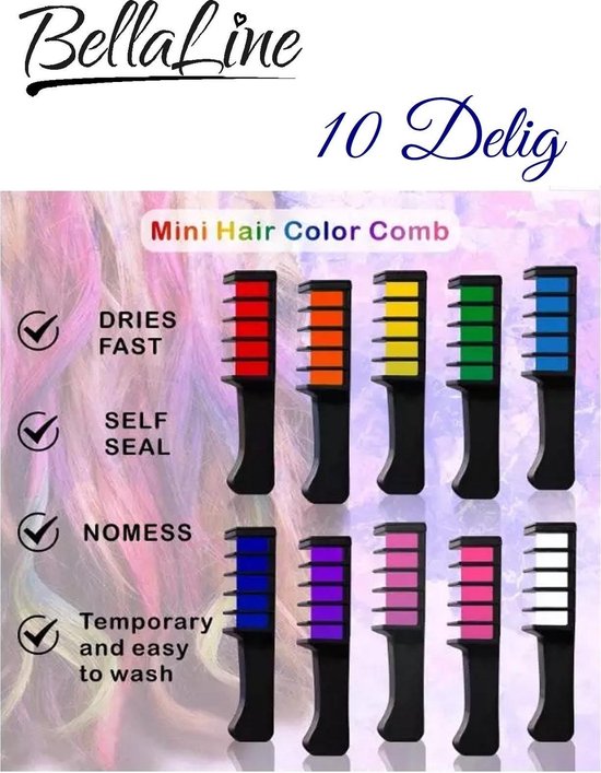 Haarkrijt 10 Delig – BellaLine - Hairchalk 10 Pcs - voor kinderen – Hair... |