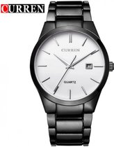Hidzo Horloge Curren Ø 37 mm - Zwart/Wit - Inclusief horlogedoosje