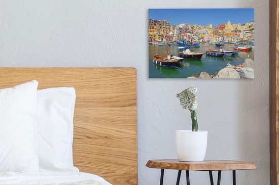 Bateaux colorés dans le port de Naples Toile 30x20 cm - petit - Tirage photo sur toile (décoration murale salon / chambre)