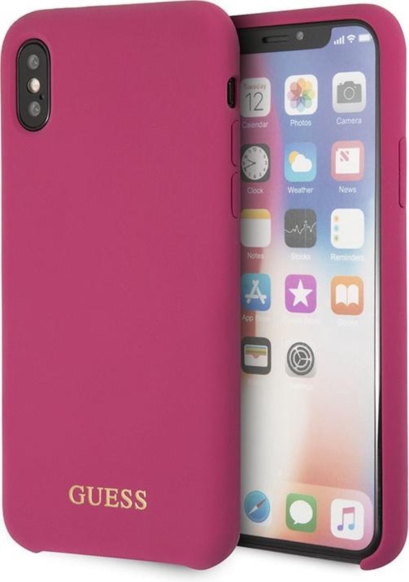 Guess Backcover Silicone layer voor iPhone X / Xs - Fuchsia