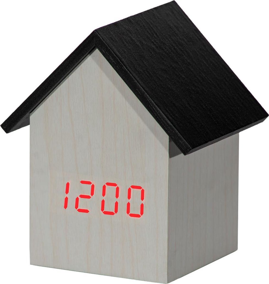 Piu Forty Wooden Led alarm clock w\date and temp House shape– cable power supply – Col. White