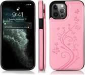 Hoesje geschikt voor iPhone 7 - Backcover - Pasjeshouder - Portemonnee - Bloemenprint - Kunstleer - Roze