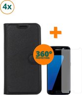 Fooniq Boek Hoesje Zwart 4x + Screenprotector 4x - Geschikt Voor Samsung Galaxy S7