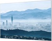Wandpaneel Taipei in de mist  | 180 x 120  CM | Zilver frame | Wand-beugels (27 mm)