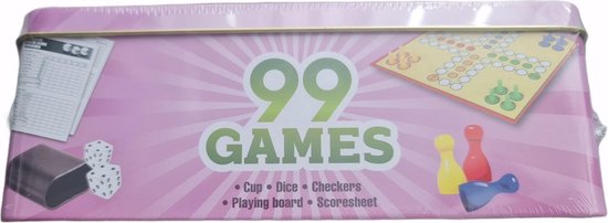 Thumbnail van een extra afbeelding van het spel 99 Games bordspellen voor familie - Ludo -  Dammen - Schaken - Yahtzee - Inclusief blik