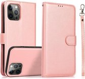 Kalf Textuur 2 in 1 Afneembare Magnetische Achterkant Horizontale Flip Leren Hoes Met Houder & Kaartsleuven & Portemonnee & Fotolijst Voor iPhone 12 Pro Max (Rose Goud)