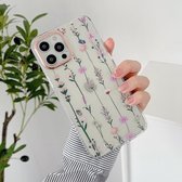 Bloemenpatroon Dubbelzijdig lamineren Soft TPU-beschermhoes voor iPhone 11 Pro Max (paarse bloemen)