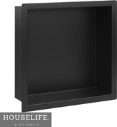 HouseLife Inbouwnis badkamer - mat zwart - 30x30x7cm - Roestvrijstaal (RVS) - inbouwnissen