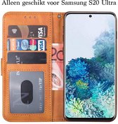 Samsung S20 Ultra Hoesje - Samsung Galaxy S20 Ultra hoesje bookcase met pasjeshouder bruin wallet portemonnee book case cover