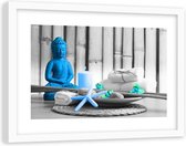 Foto in frame , Blauwe Boeddha , 120x80cm , Multikleur , Premium print