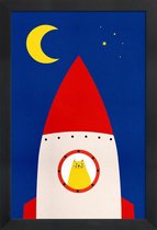 JUNIQE - Poster met houten lijst Off to Space -13x18 /Kleurrijk