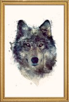 JUNIQE - Poster met houten lijst Wolf illustratie -13x18 /Bruin &
