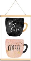 JUNIQE - Posterhanger But First, Coffee -30x45 /Roze & Wit