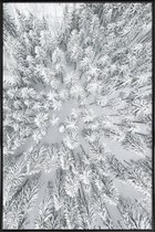 JUNIQE - Poster in kunststof lijst Snowy Forests -20x30 /Grijs & Wit