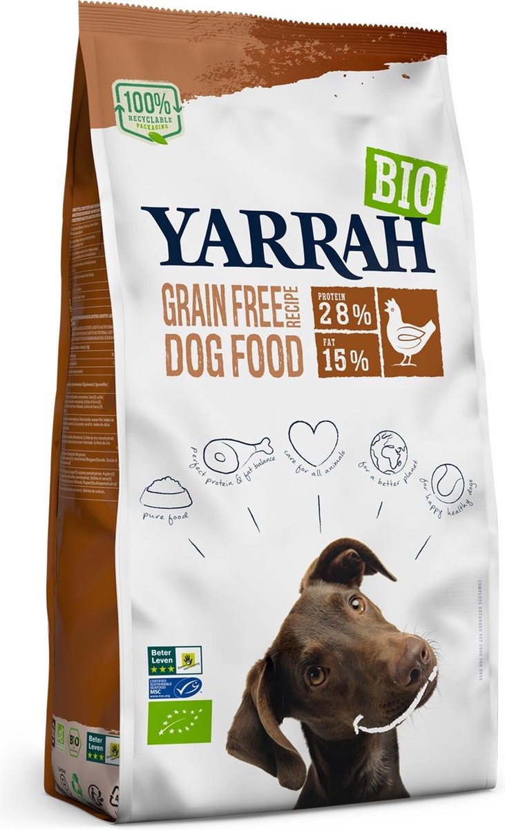 Yarrah - Biologisch Hondenvoer Graanvrij Kip - Vis - Hondenvoer - 10 kg