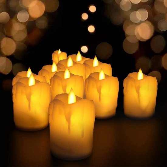 LED Kaarsen Set van 12 met een echt vlam effect - Gesmolten Kaarsenset -  Elektrische... | bol.com