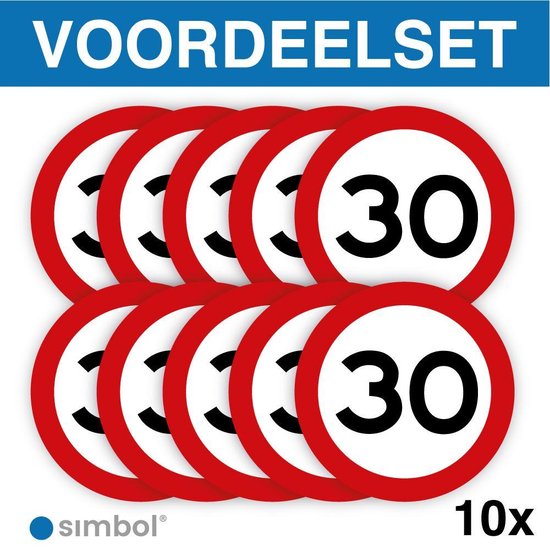 Simbol - Voordeelset van 10 Stickers 30 km - Maximaal 30 km/u Duurzame... | bol.com