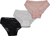 Vanilla - Dames slip, dames ondergoed, 3-Pack slips - Zwart/Roze/Wit - NBB111 - M