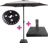 Parasol Ø 300 cm + Parasolvoet 20 KG Vierkant Betongevuld + LED Verlichting