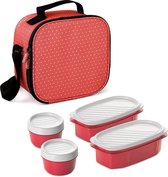 Sac isotherme alimentaire avec 4 Couvercles, tissu, rouge, 22,5 x 10 x 22 Cm