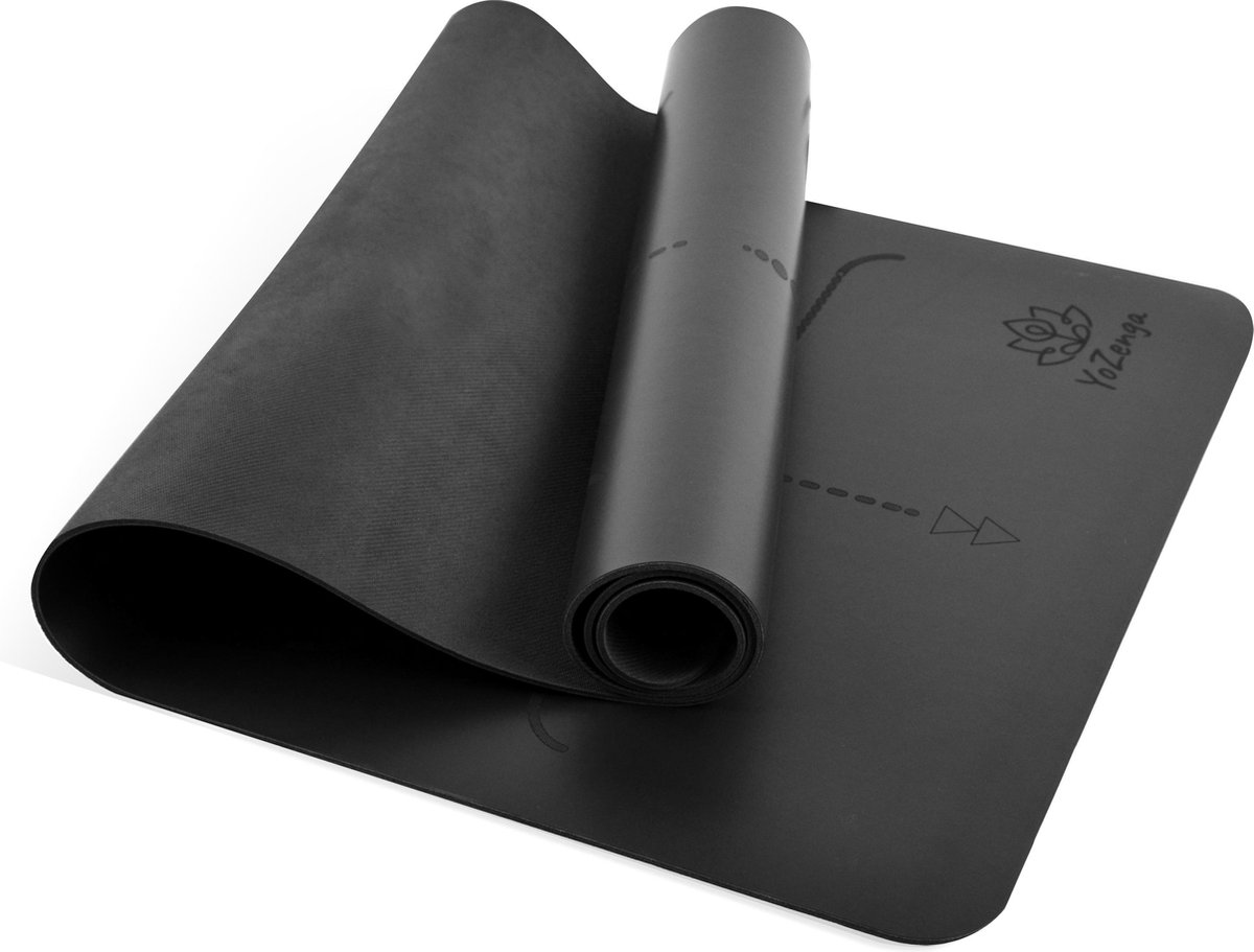YoZenga Premium yoga mat | sportmat | Fitnessmat | Pro grip | extra breed | natuurlijk rubber | Lotus Black | Inclusief gratis draagriem | cadeautip!