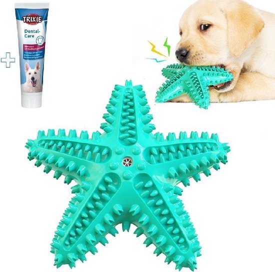 Tandenborstel + TANDPASTA Hond Piep Honden Speelgoed Dog Toy - Zeester Blauw Tandverzorging Kauwbotten Hondenspeelgoed Hondenbot Kauwstaaf Tanden Puppy Hondenspeeltje Sterk Kauwspeelgoed - Dutchwide
