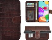 Samsung Galaxy A41 Hoesje - Bookcase - Samsung A41 Wallet Book Case Echt Leer Croco Bruin Cover