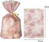 50x Transparante Zakjes Roze met Rondjes - Uitdeelzakjes - Snoepzakjes - Uitdeelzakjes Bruiloft - Zakjes Roze
