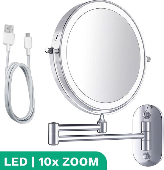 Make Up Spiegel met Led Verlichting - 10X Vergroting - Wandspiegel Rond  -... | bol.com