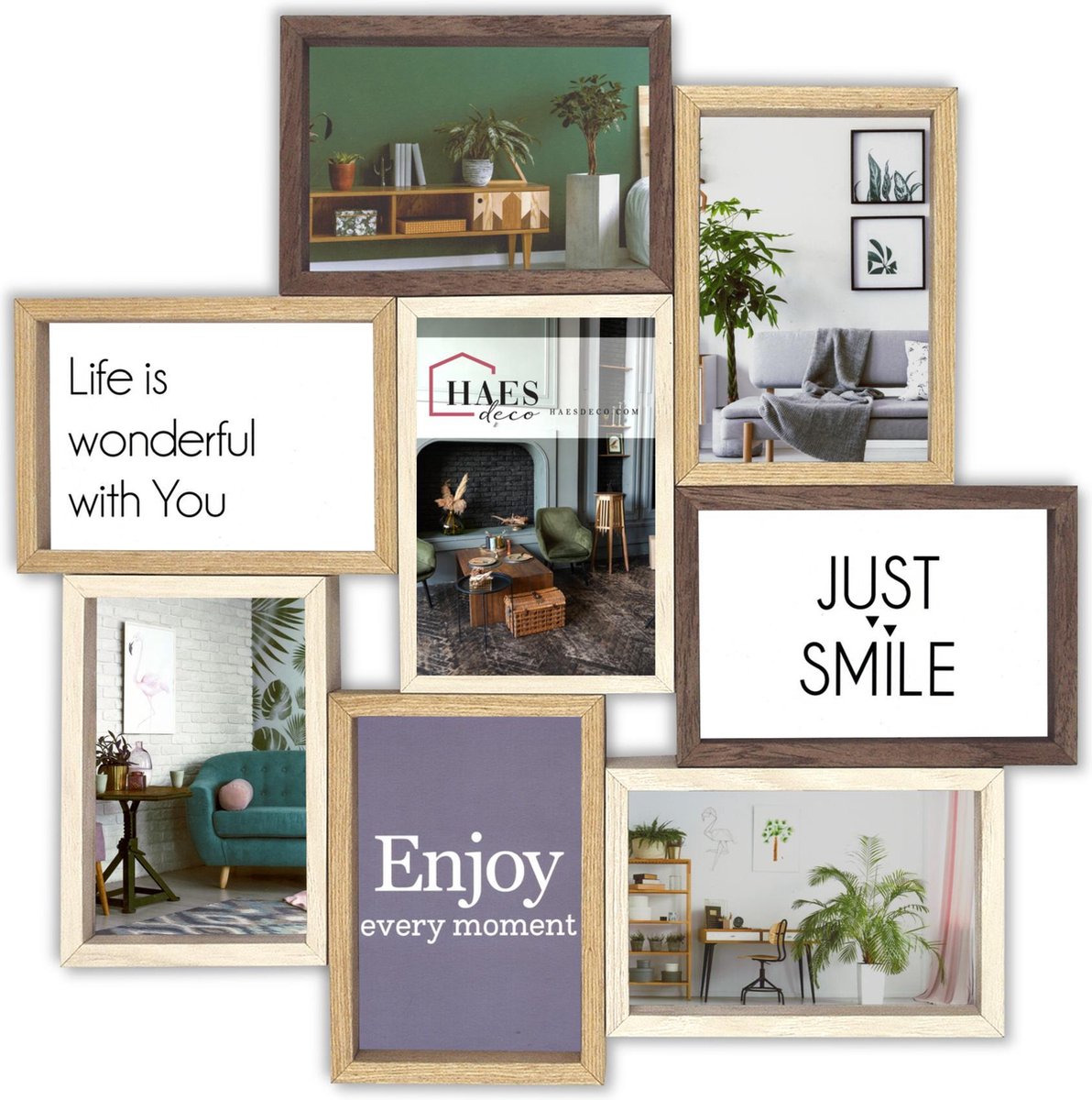 HAES deco Houten Multi Fotolijst / Galerie Alvesta in bruin tinten voor 8 foto's 10x15 (formaat 44 x 44 cm) - MP160 Crème