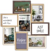 HAES DECO - Houten Multi Fotolijst / Galerie Alvesta in bruin tinten voor 8 foto's 10x15 (formaat 44 x 44 cm) - MP160