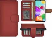 Hoesje Geschikt voor Samsung Galaxy A41 - Bookcase - Samsung A41 Wallet Book Case Echt Leer Rood Cover