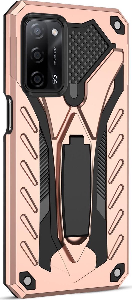 Mobigear Hoesje geschikt voor OPPO A54 Telefoonhoesje Hardcase | Mobigear Armor Stand Backcover Shockproof met Standaard | Schokbestendig A54 Telefoonhoesje | Anti Shock Proof - Roségoud