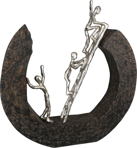 sculptuur teamwork - aluminium en hout - zwart zilver - 32 cm Hoog