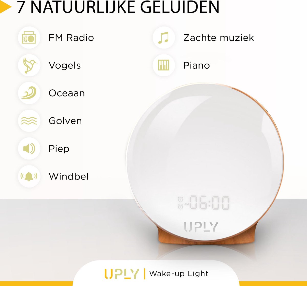 UPLY Wake Up Light - Met USB Oplaadpunt - Licht Wekker - Wekker Radio - 2 Wektijden - Digitale Wekker - 7 Kleuren — cadeau in Wonen & Interieur - foto 5