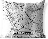 Sierkussen Buiten - Stadskaart - Aalsmeer - Grijs - Wit - 60x60 cm - Weerbestendig - Plattegrond