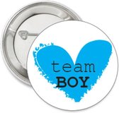 6X Button Team Boy blauw hart - babyshower - gender reval - button - geboorte - baby