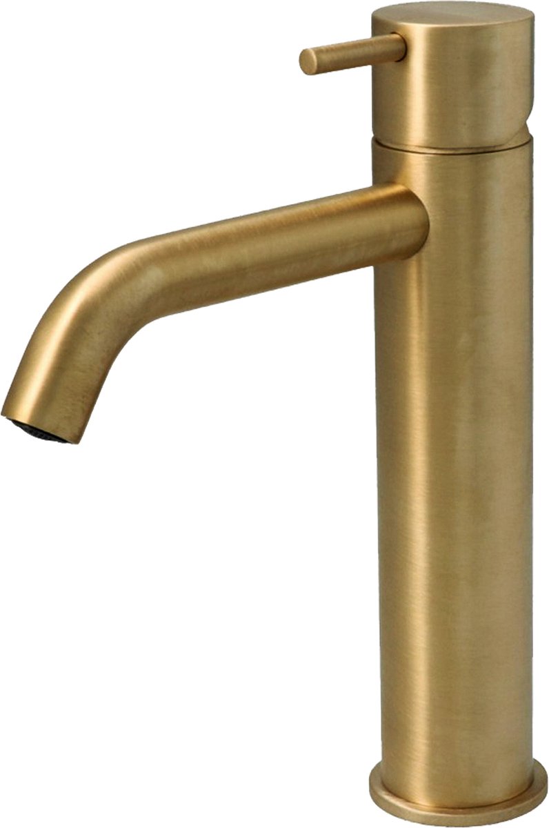 Hotbath Cobber - Wastafelmengkraan - zonder Waste - Laag - Geborsteld Messing PVD - Opbouw - Messing - V07
