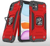 iPhone 11 Pro Hoesje - Heavy Duty Armor hoesje Rood - iPhone 11Pro silicone TPU hybride hoesje Kickstand ringhouder met Magnetisch Auto Mount