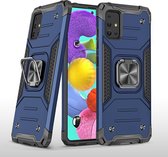 Hoesje Geschikt Voor Samsung Galaxy A51 Hoesje - Heavy Duty Armor hoesje Blauw - Galaxy A51 silicone TPU hybride hoesje Kickstand ringhouder met Magnetisch Auto Mount