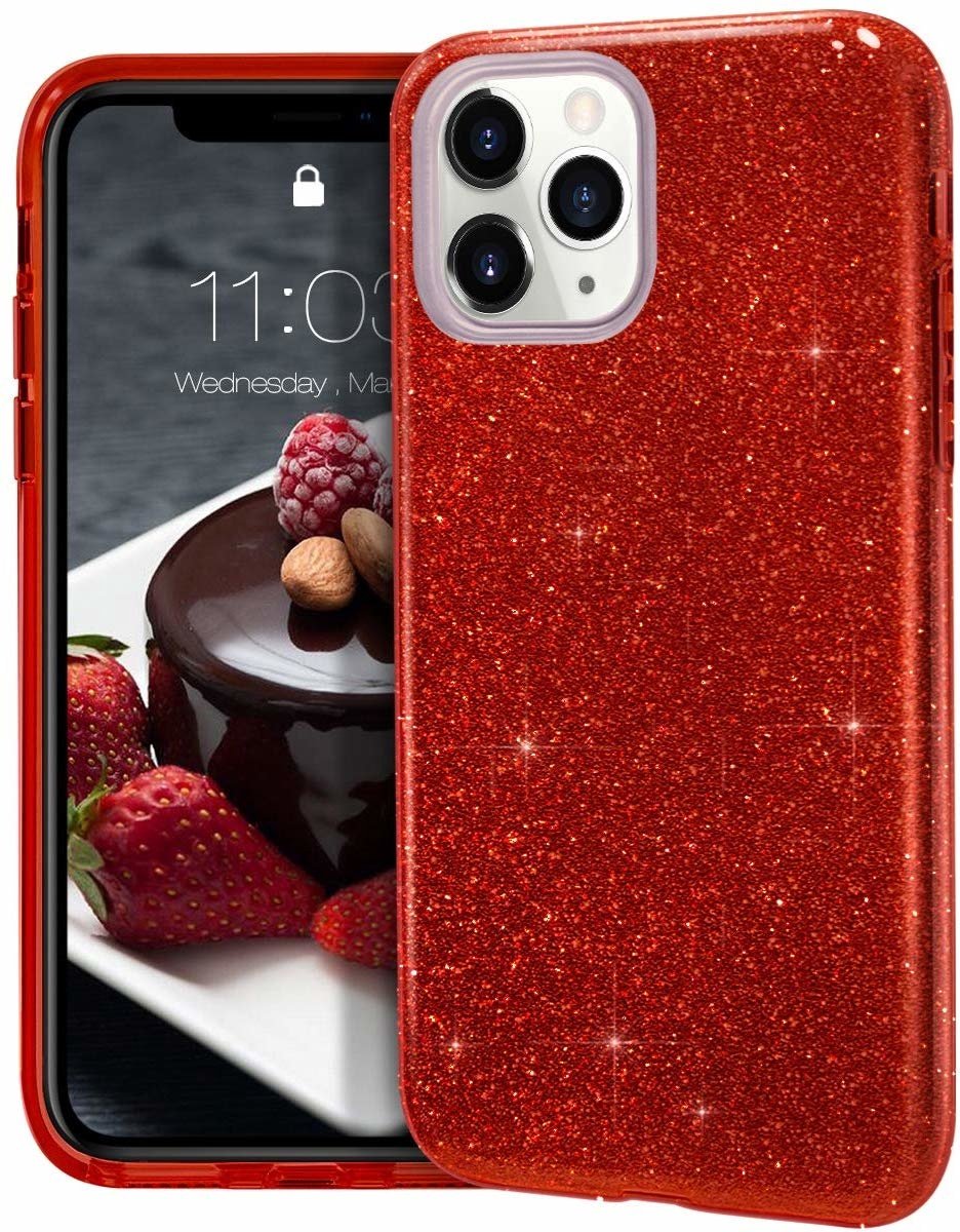 Ntech hoesje Geschikt voor iPhone 11 Pro Max Glitter TPU Back Hoesje - Rood